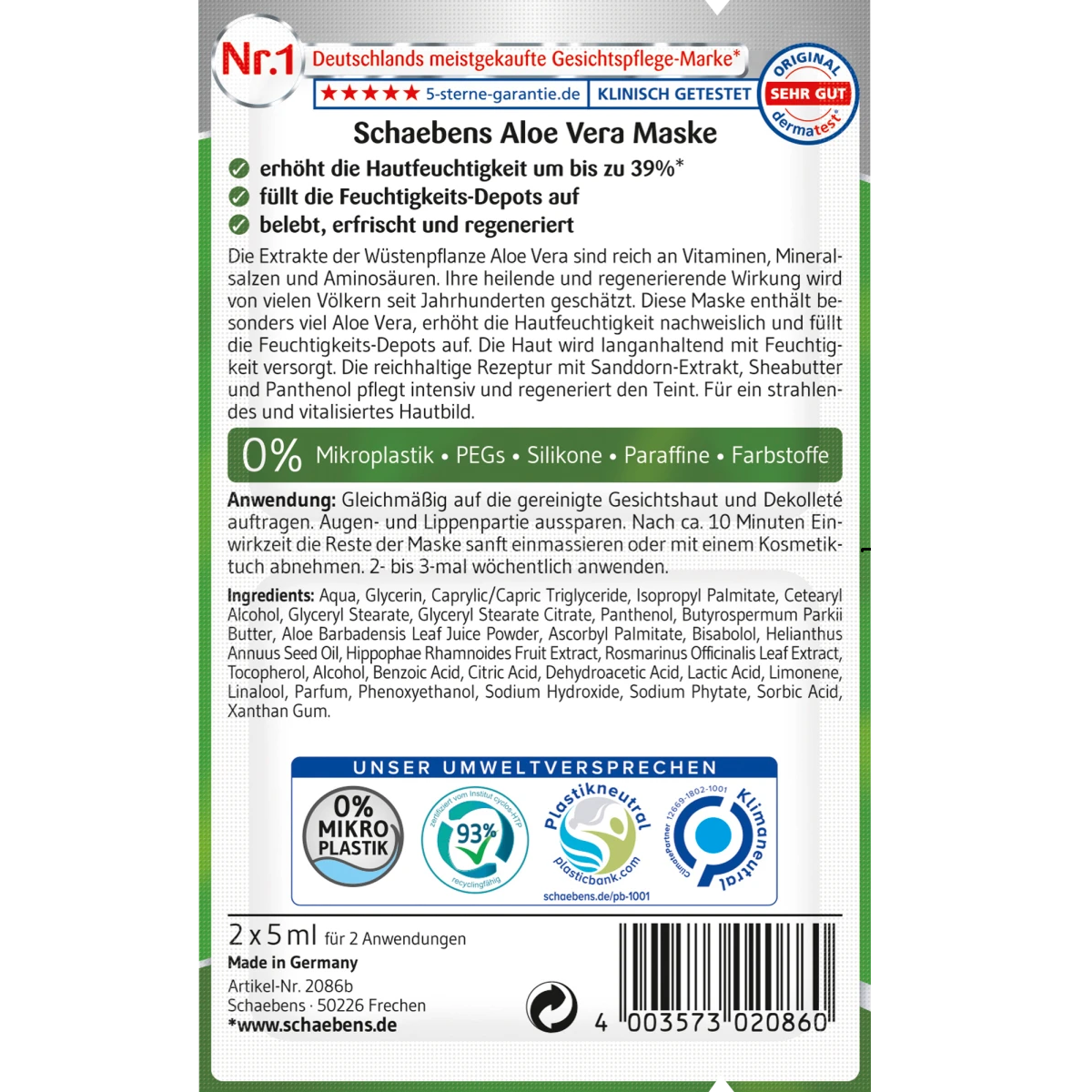 Schaebens - Masque visage à l'aloe Vera