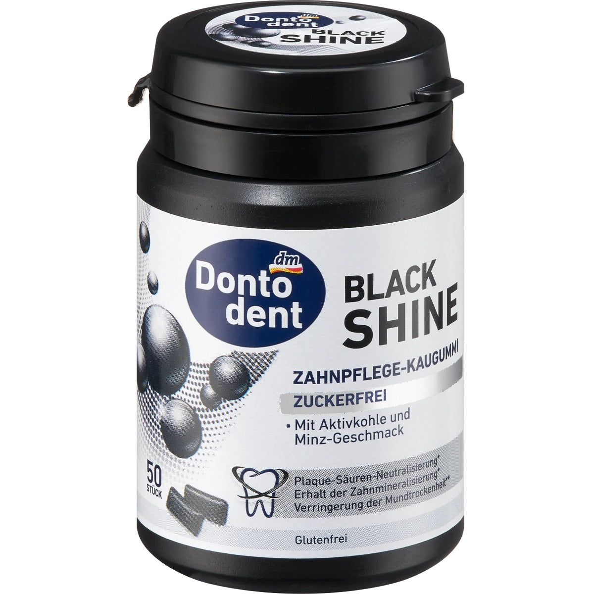 Gomme à mâcher Black Shine au charbon actif, 50 pces